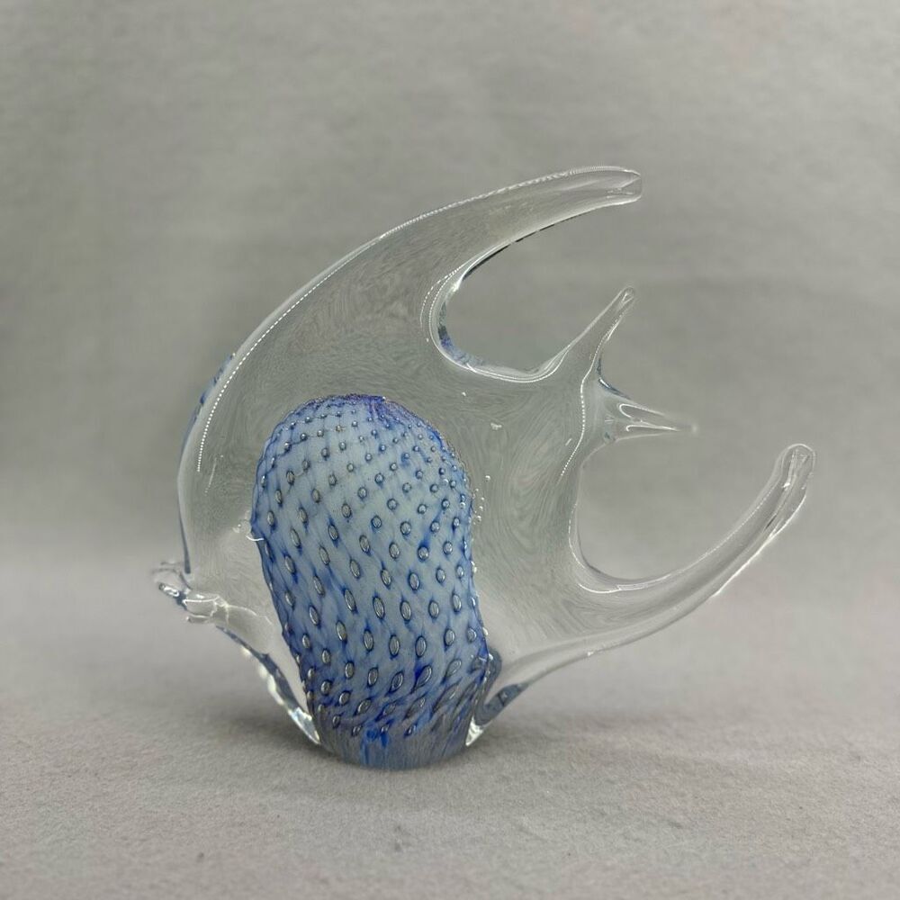 Italian Murano Style Fish Art Glass Blue Gold Flecks Controlled Gold Bubbles Mid